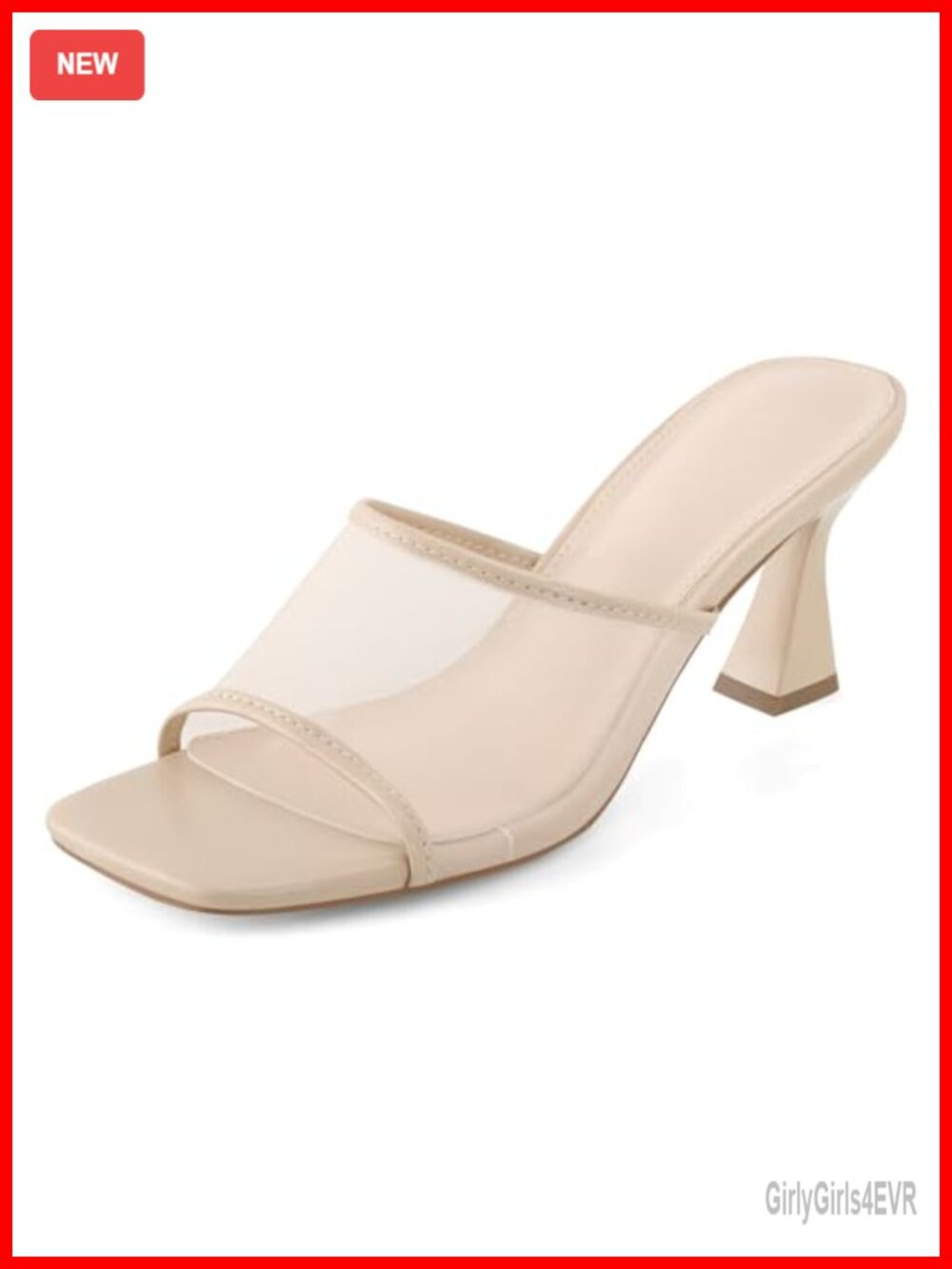 Women's Mule Heels Chunky Kitten Heeled Sandals Mesh Slip On Square Toe Pumps